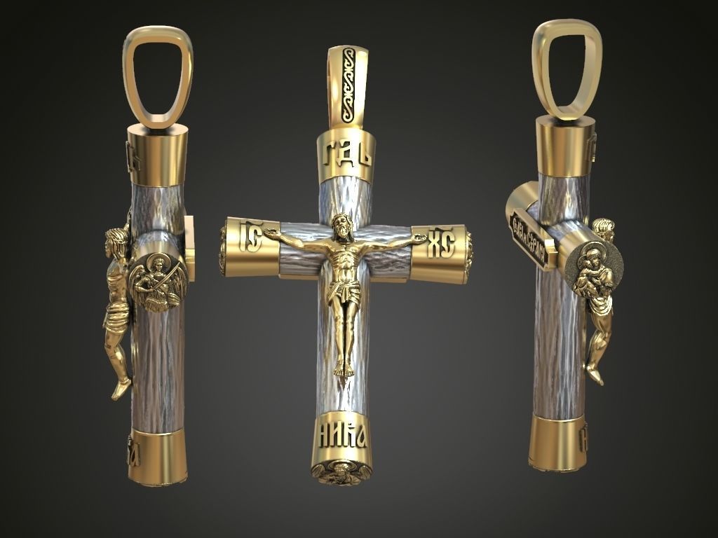 Big cross for men jewelry pendant wood gold silver  3D print model_5