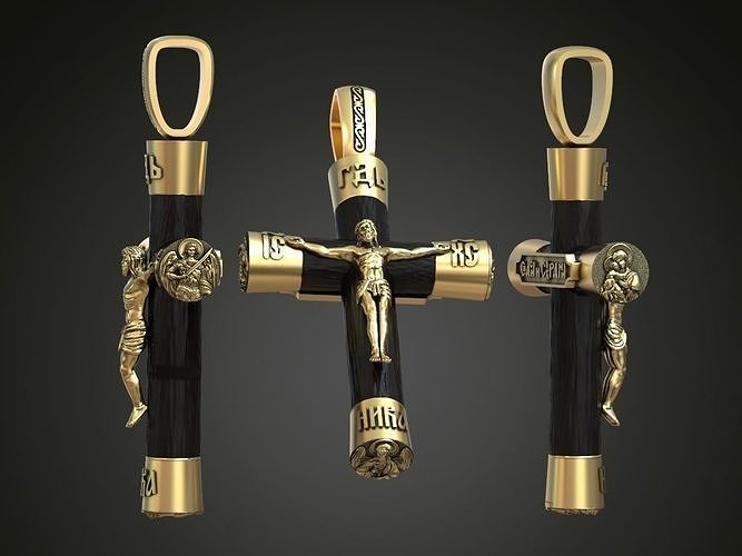 Big cross for men jewelry pendant wood gold silver  3D print model