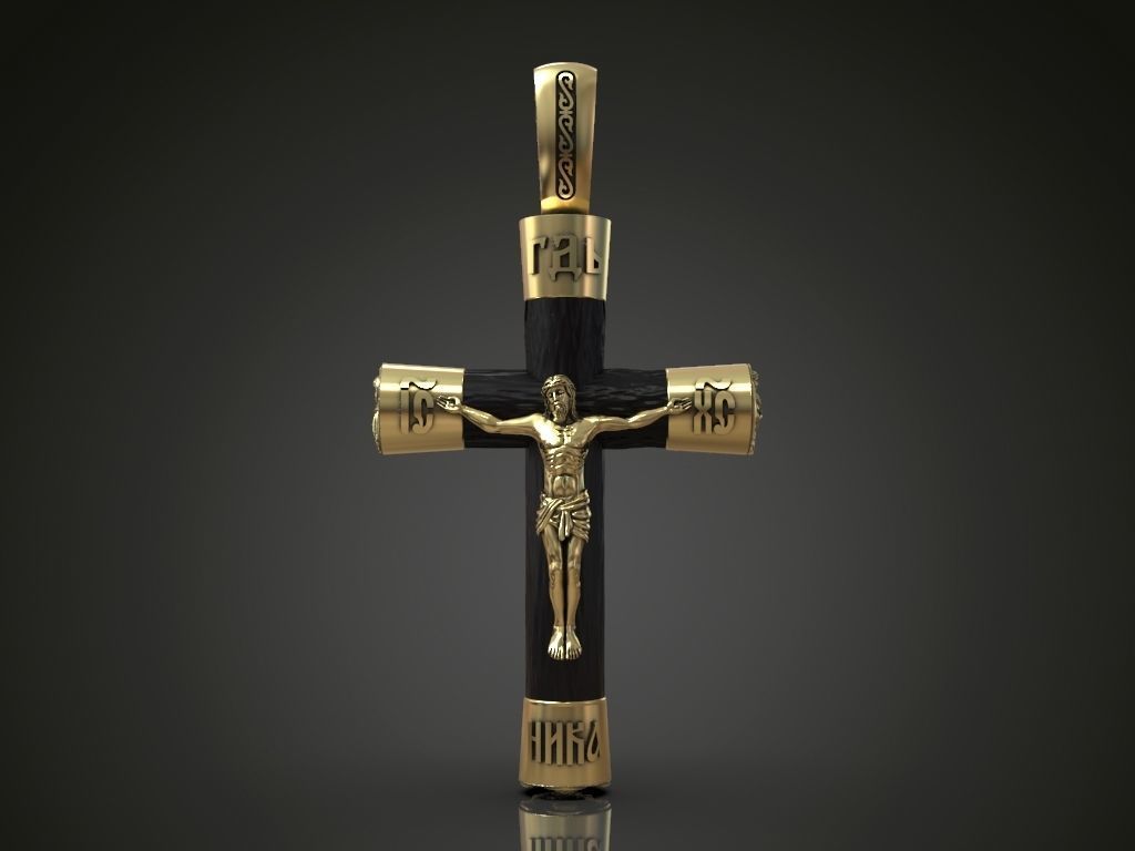 Big cross for men jewelry pendant wood gold silver  3D print model_2