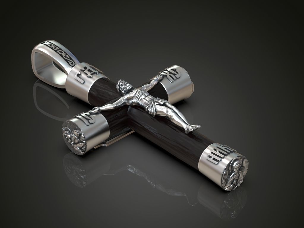 Big cross for men jewelry pendant wood gold silver  3D print model_1