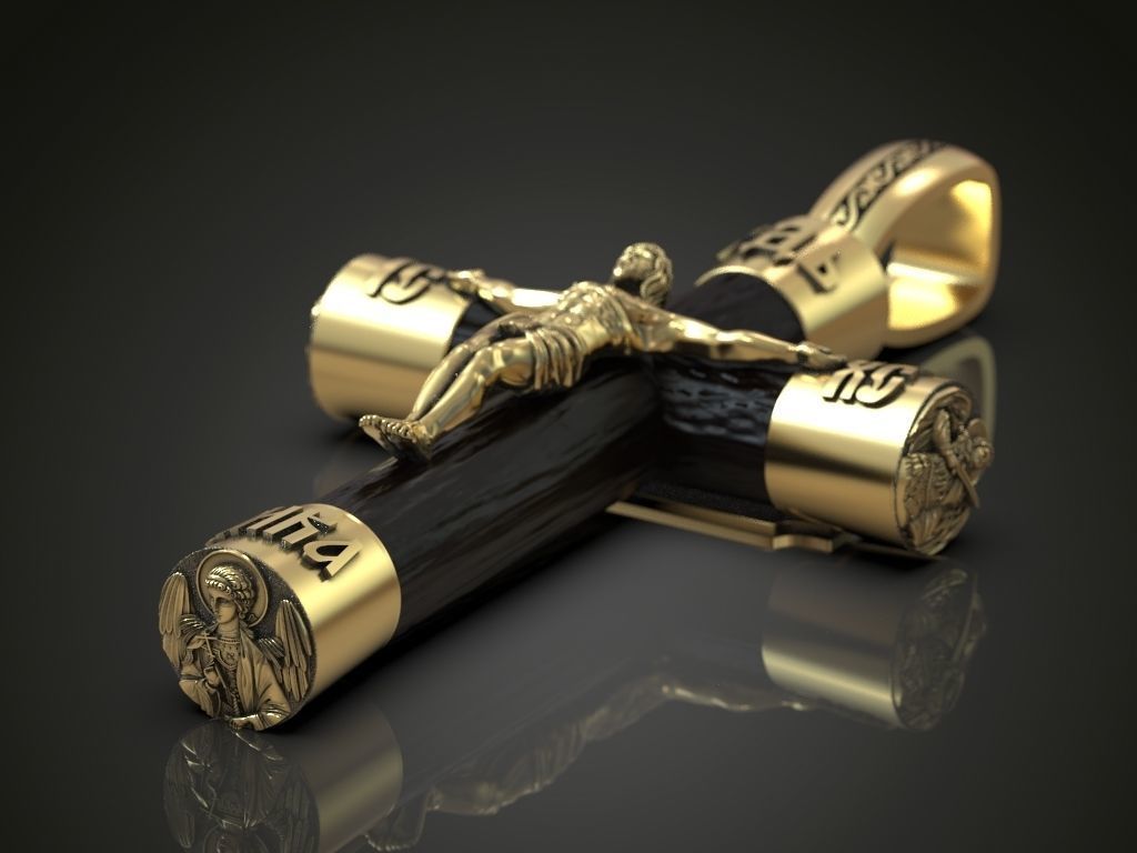 Big cross for men jewelry pendant wood gold silver  3D print model_3