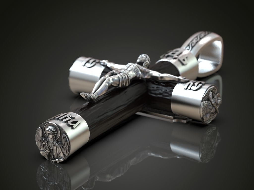 Big cross for men jewelry pendant wood gold silver  3D print model_4