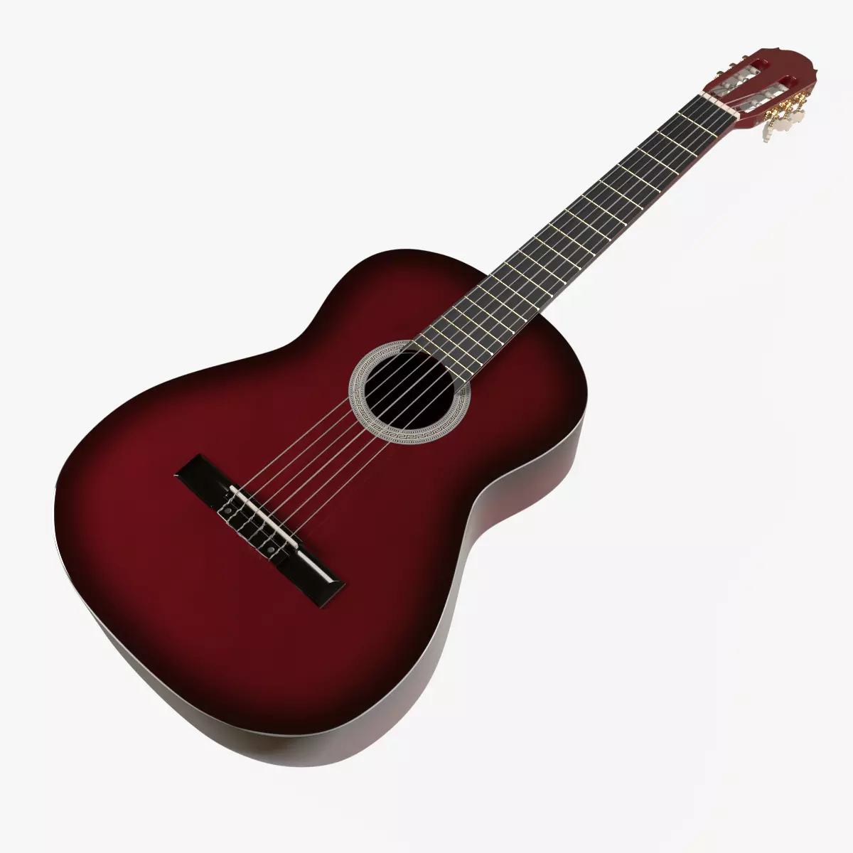 Red Sunburst Acoustic Guitar 3D model_0