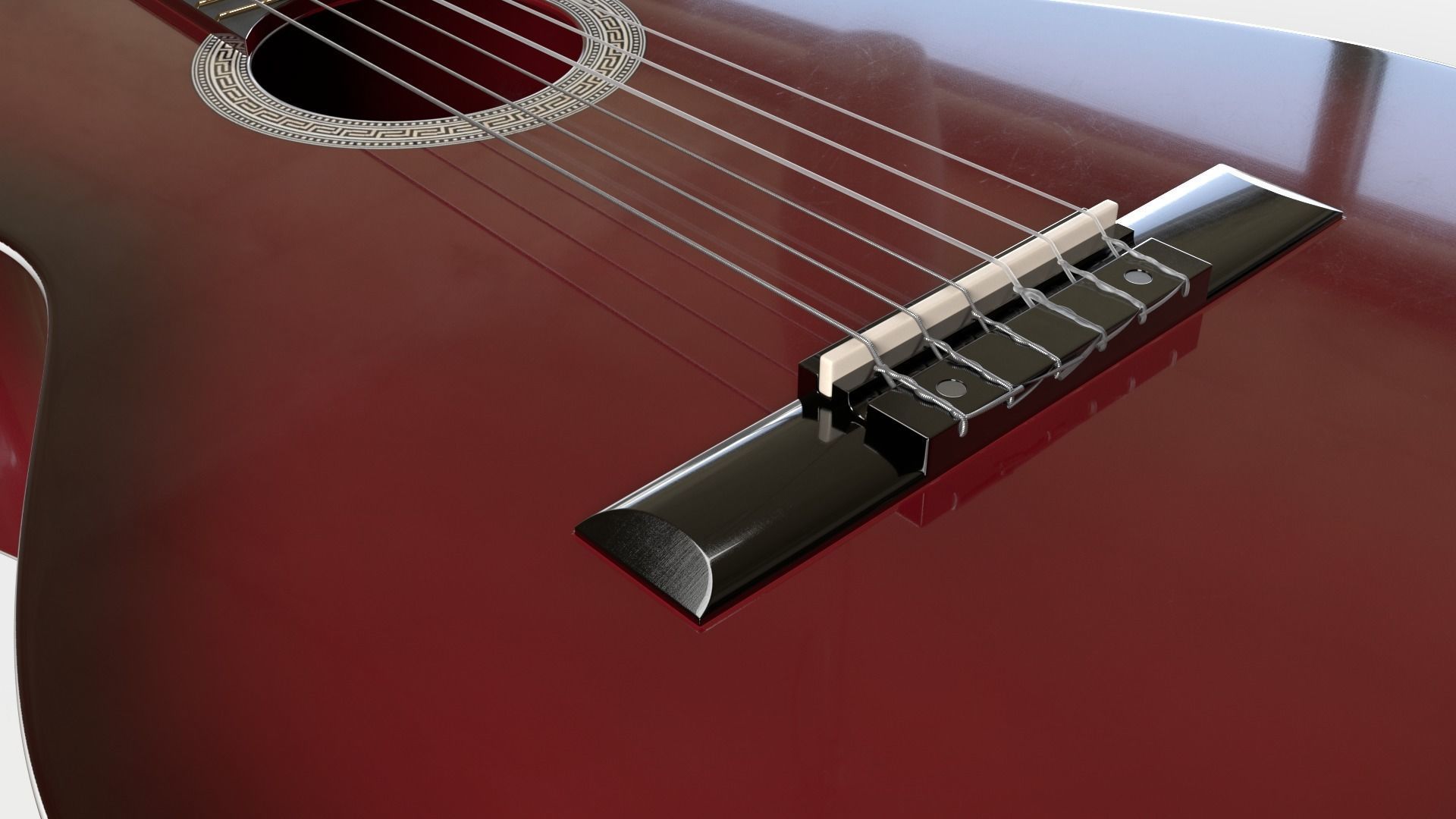 Red Sunburst Acoustic Guitar 3D model_2