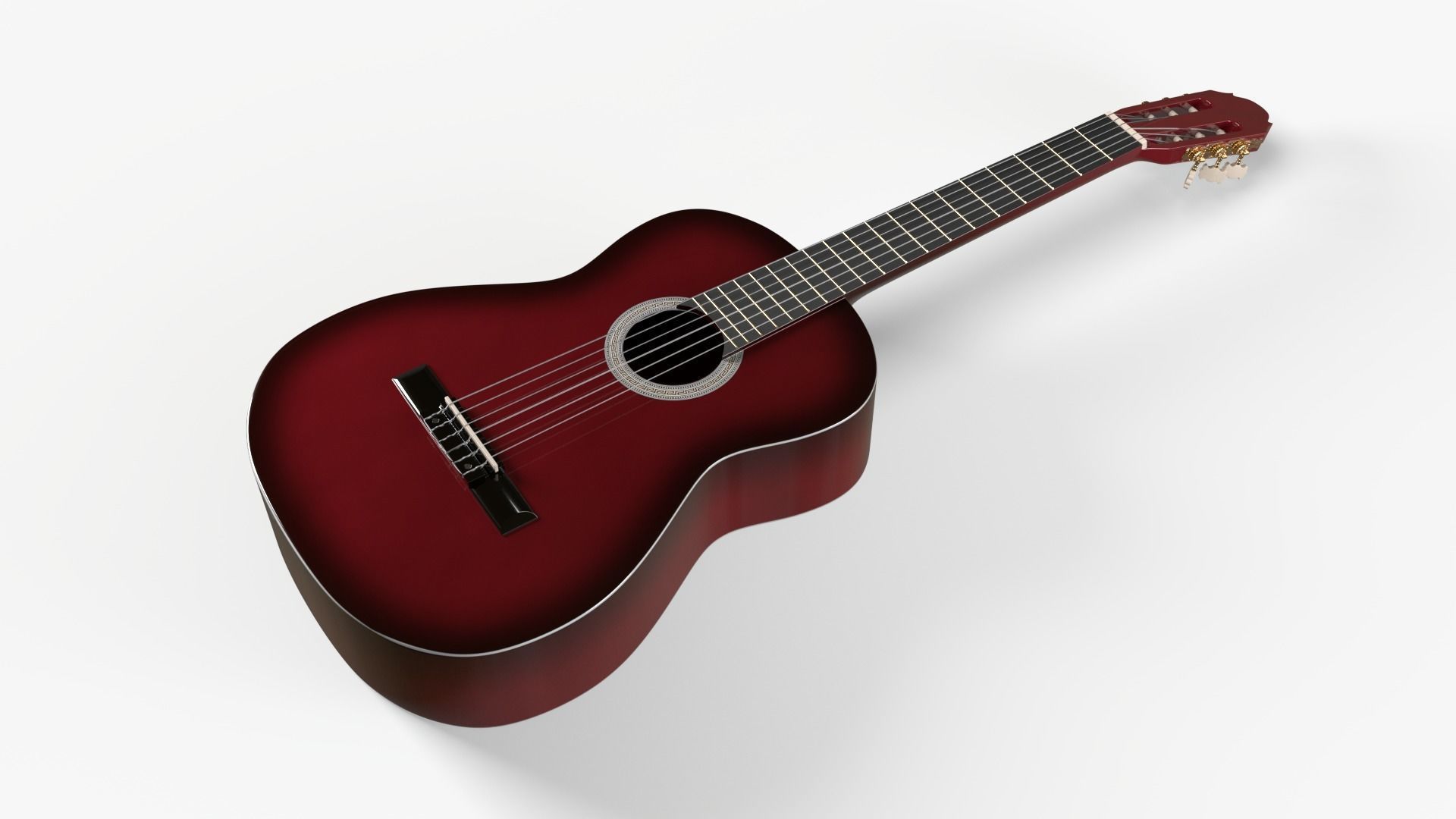 Red Sunburst Acoustic Guitar 3D model_1