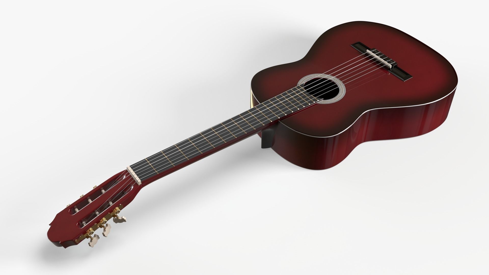 Red Sunburst Acoustic Guitar 3D model_6