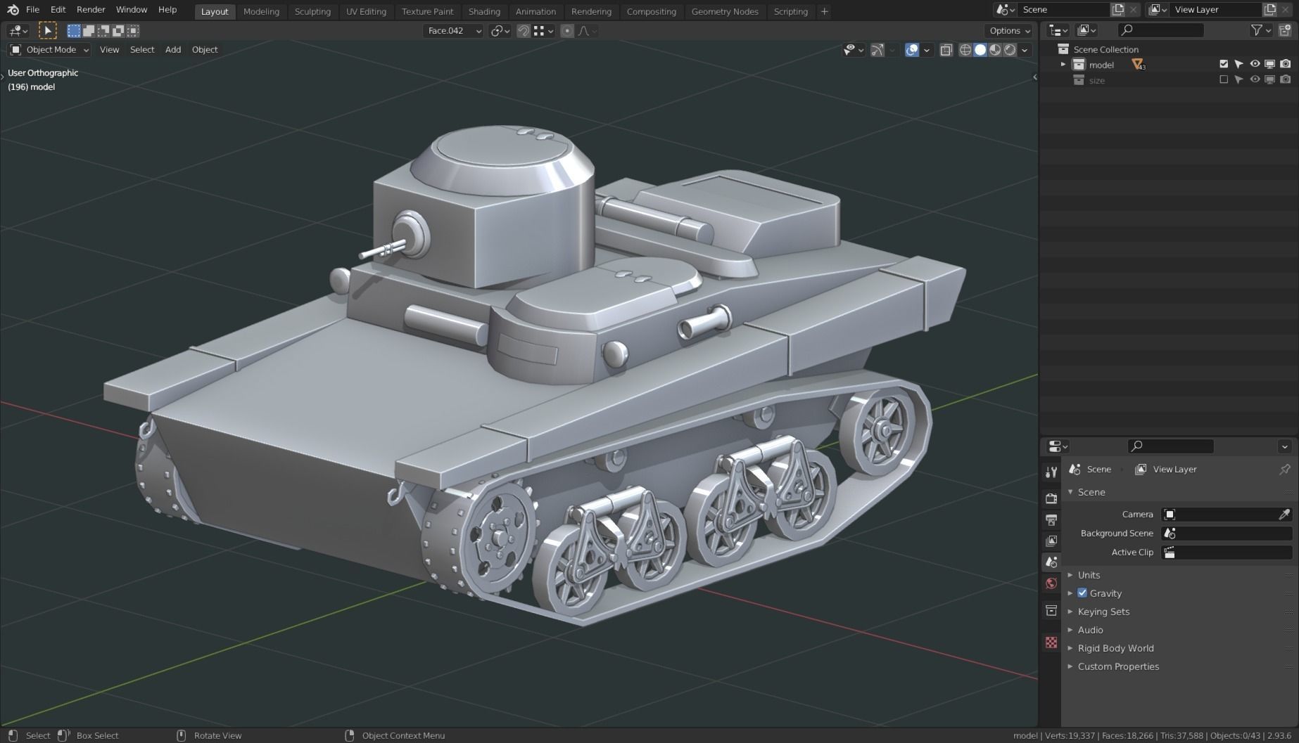 T 37a Tank Base Mesh Low-poly 3D model_1