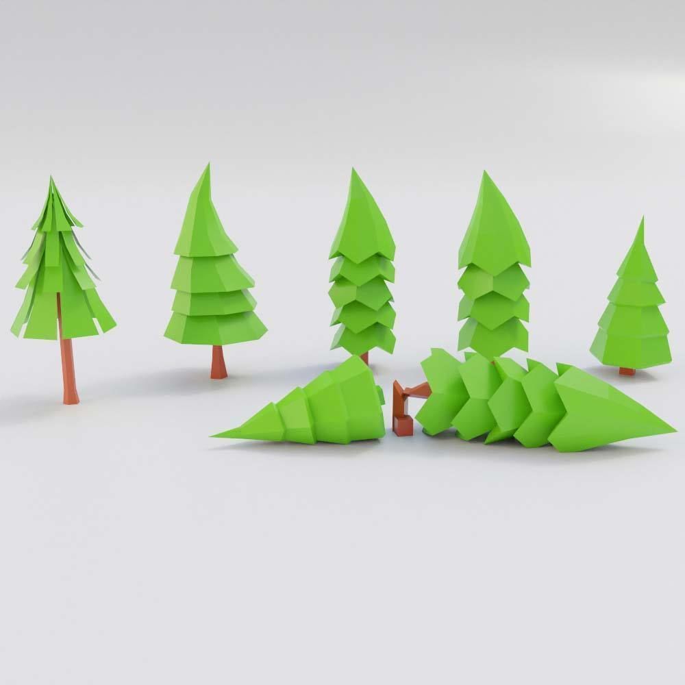 Winter trees toon 3d model Low-poly 3D model_3