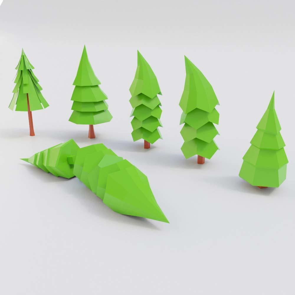 Winter trees toon 3d model Low-poly 3D model_1