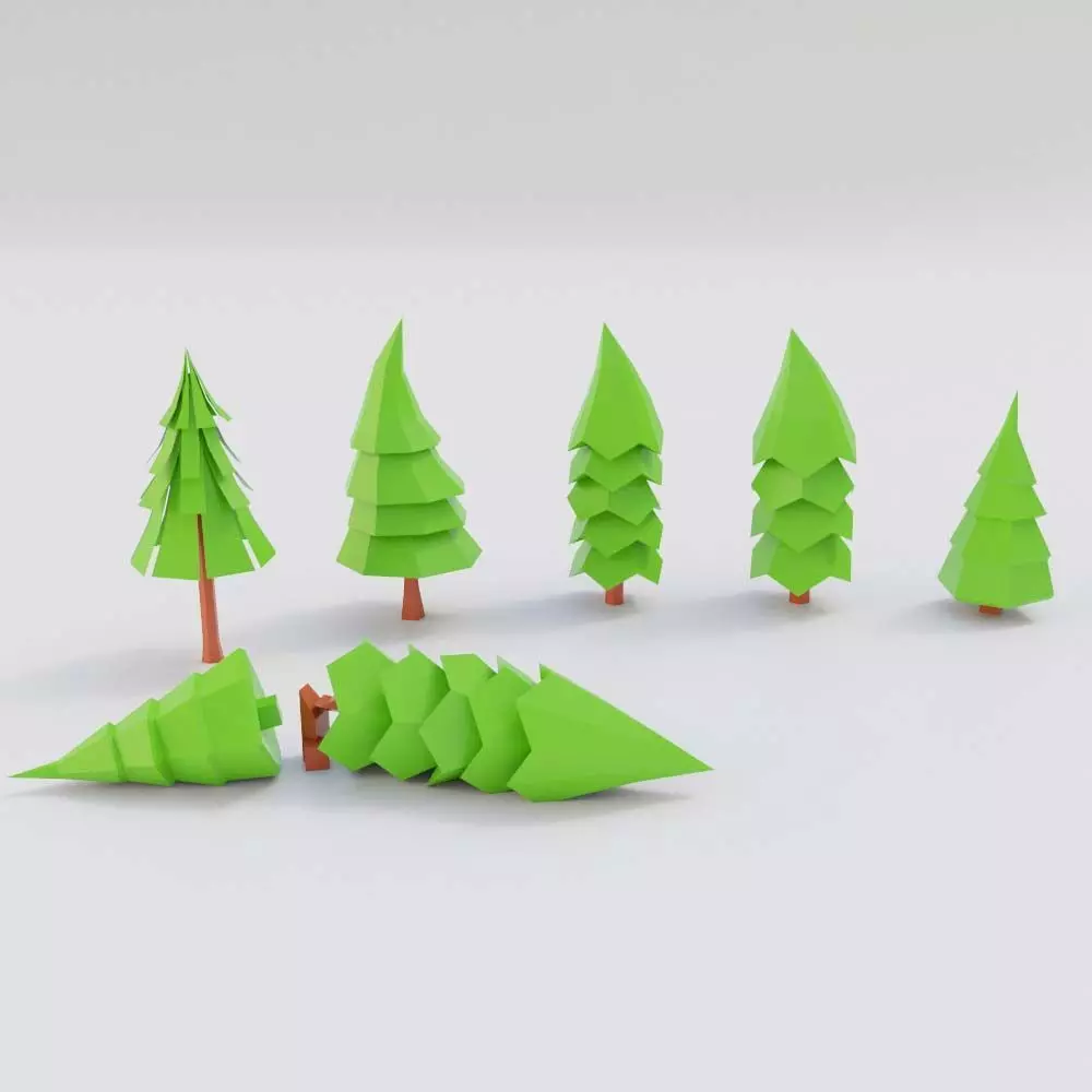 Winter trees toon 3d model Low-poly 3D model_0