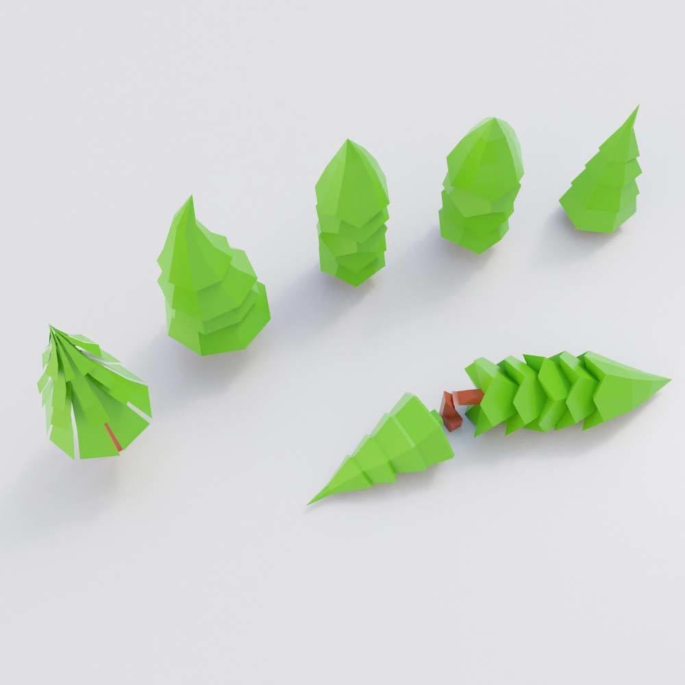 Winter trees toon 3d model Low-poly 3D model_2