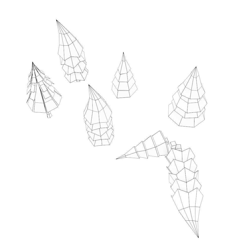 Winter trees toon 3d model Low-poly 3D model_4