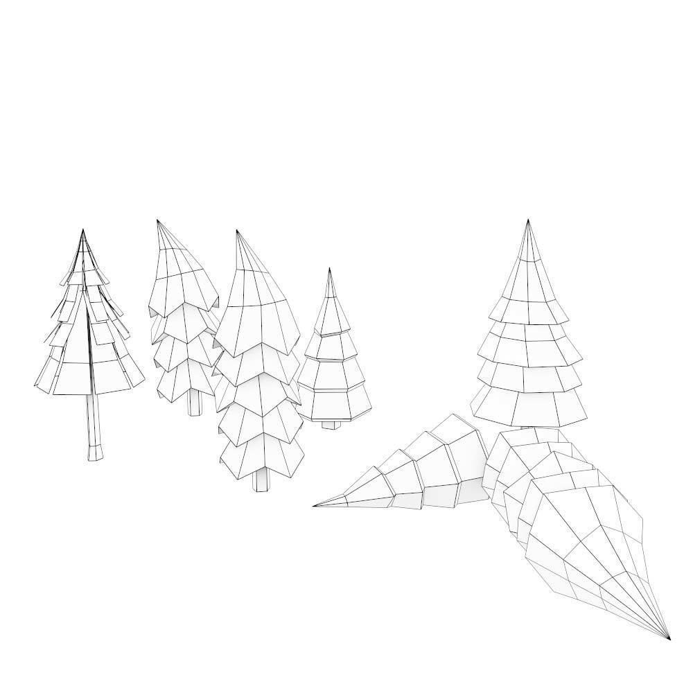 Winter trees toon 3d model Low-poly 3D model_6
