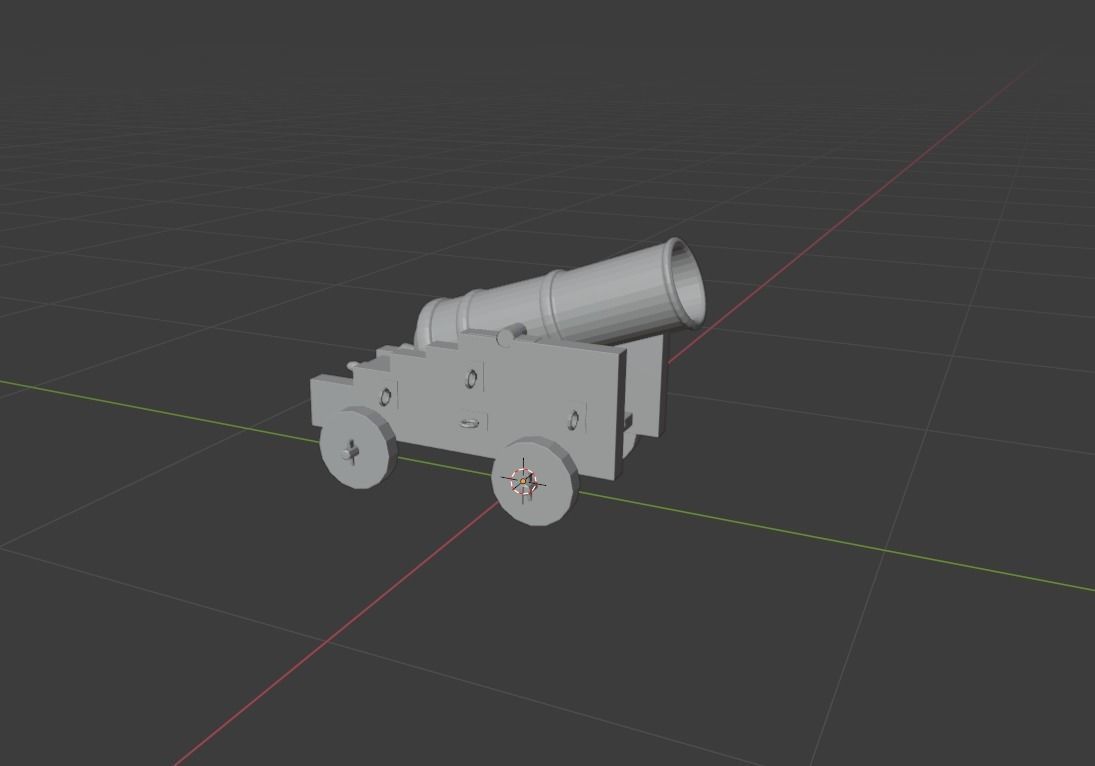 Iron cannon with wooden base 3D model_10