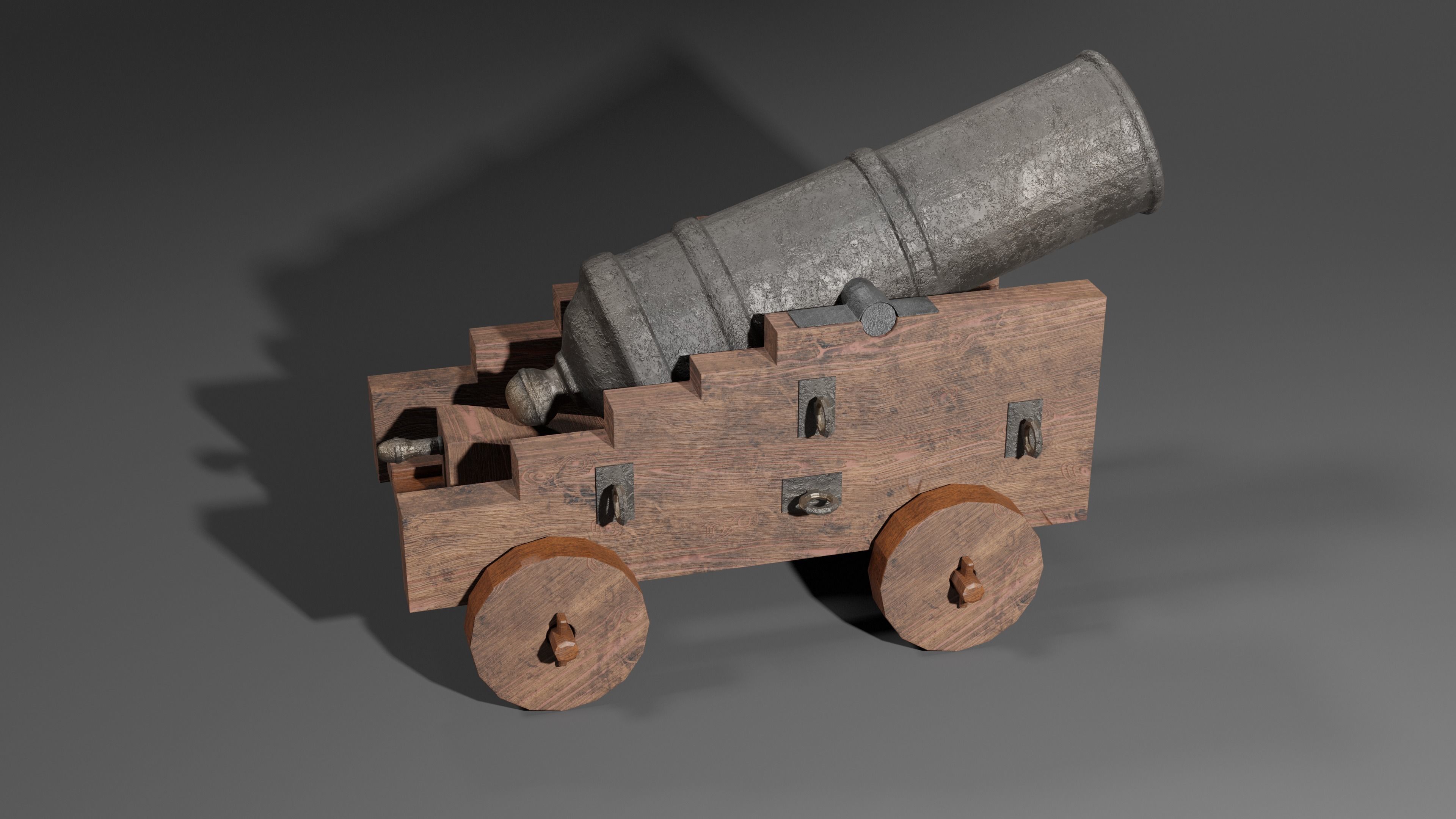Iron cannon with wooden base 3D model_1