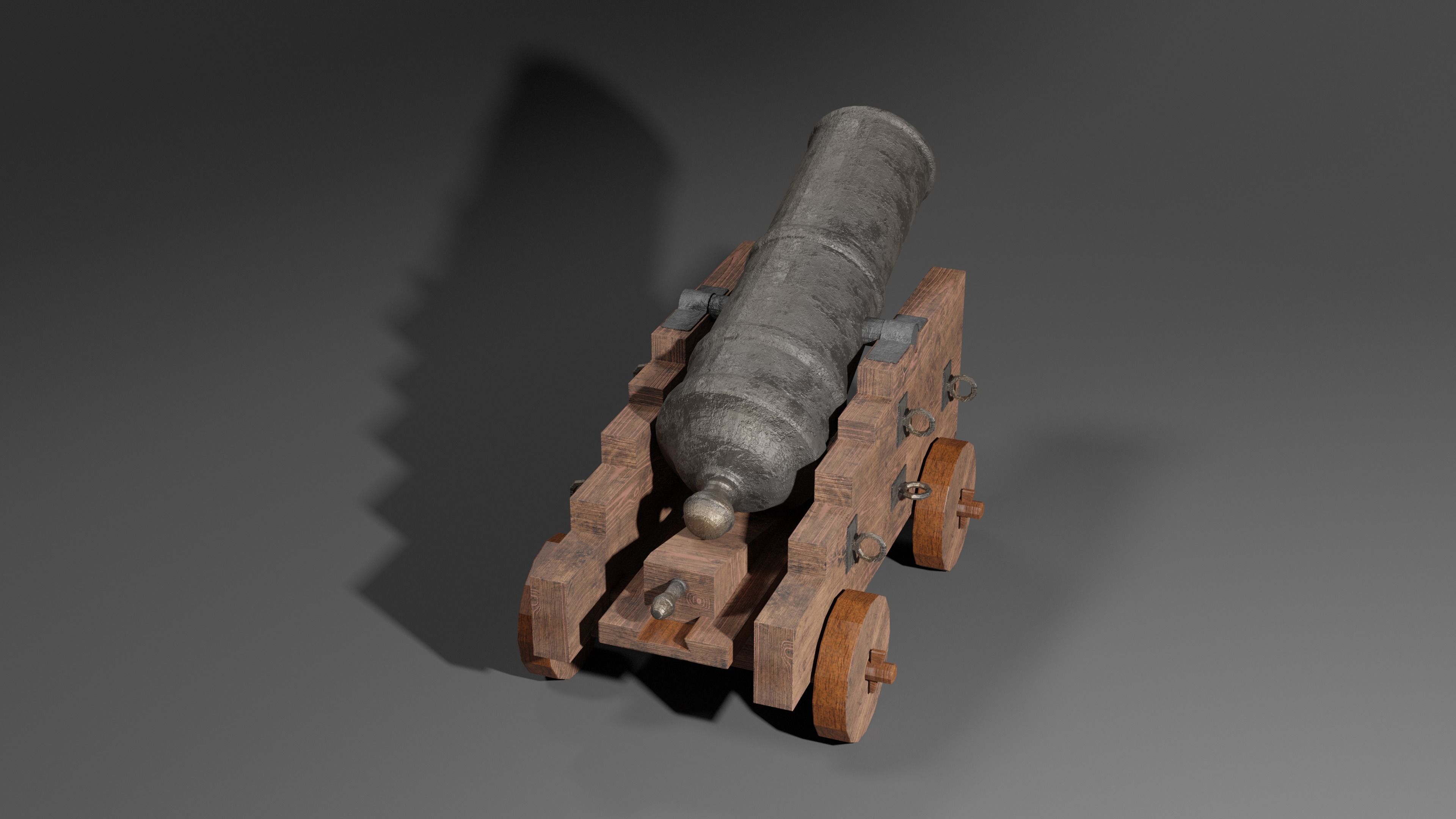 Iron cannon with wooden base 3D model_3