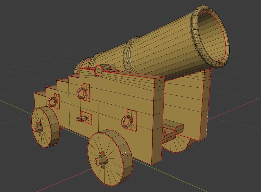 Iron cannon with wooden base 3D model_9
