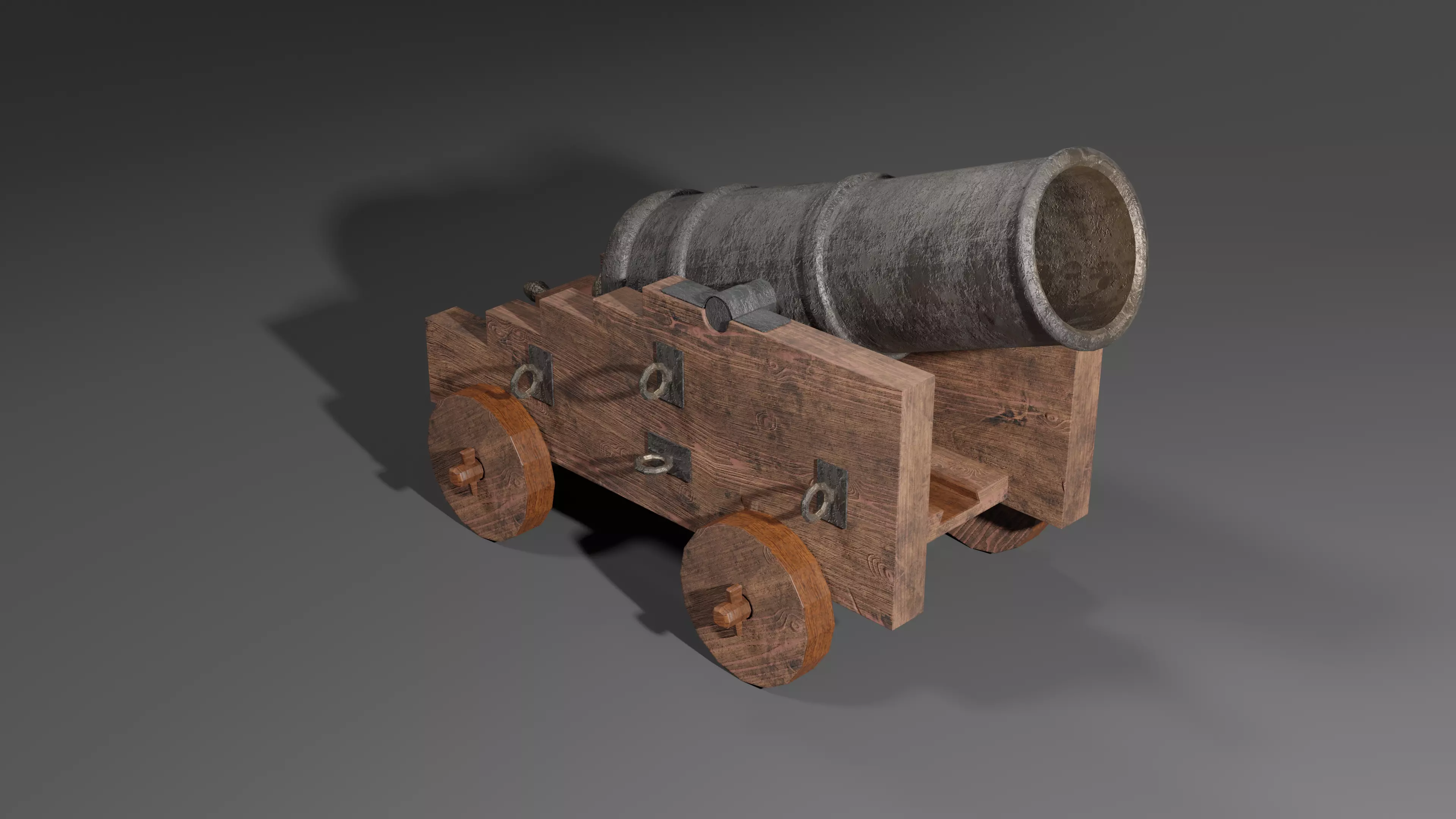 Iron cannon with wooden base 3D model_0