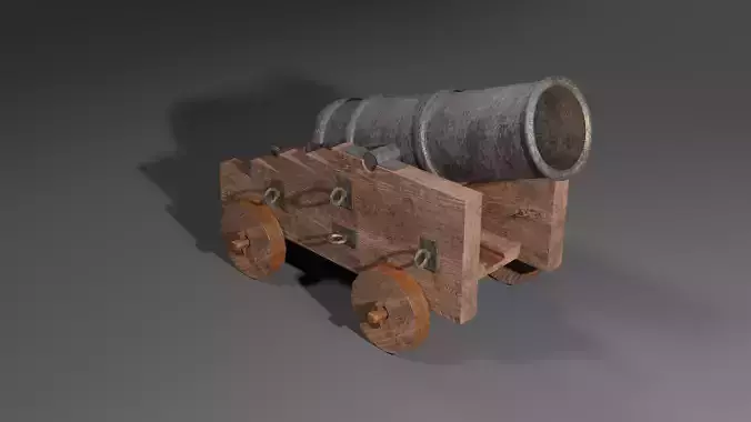 Iron cannon with wooden base 3D model Iron cannon with wooden base 3D model