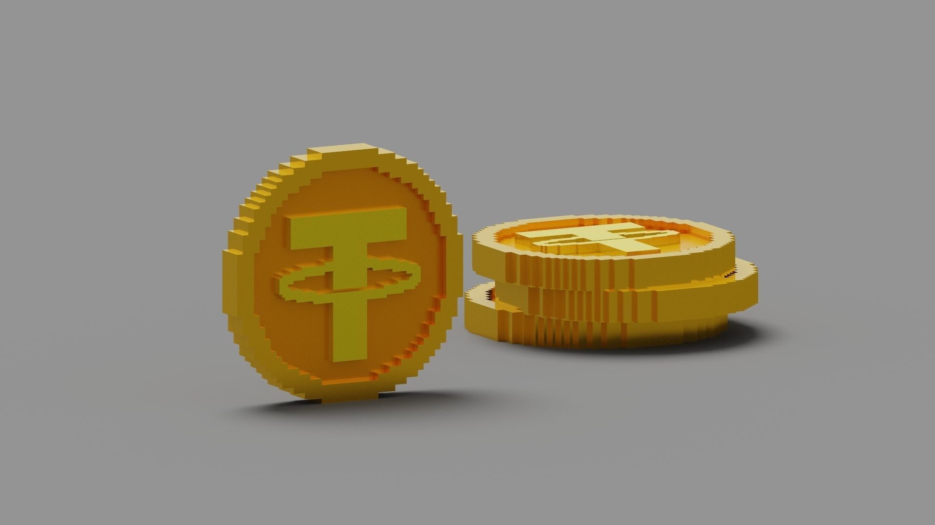 Voxel Tether Coin Low-poly 3D model_2