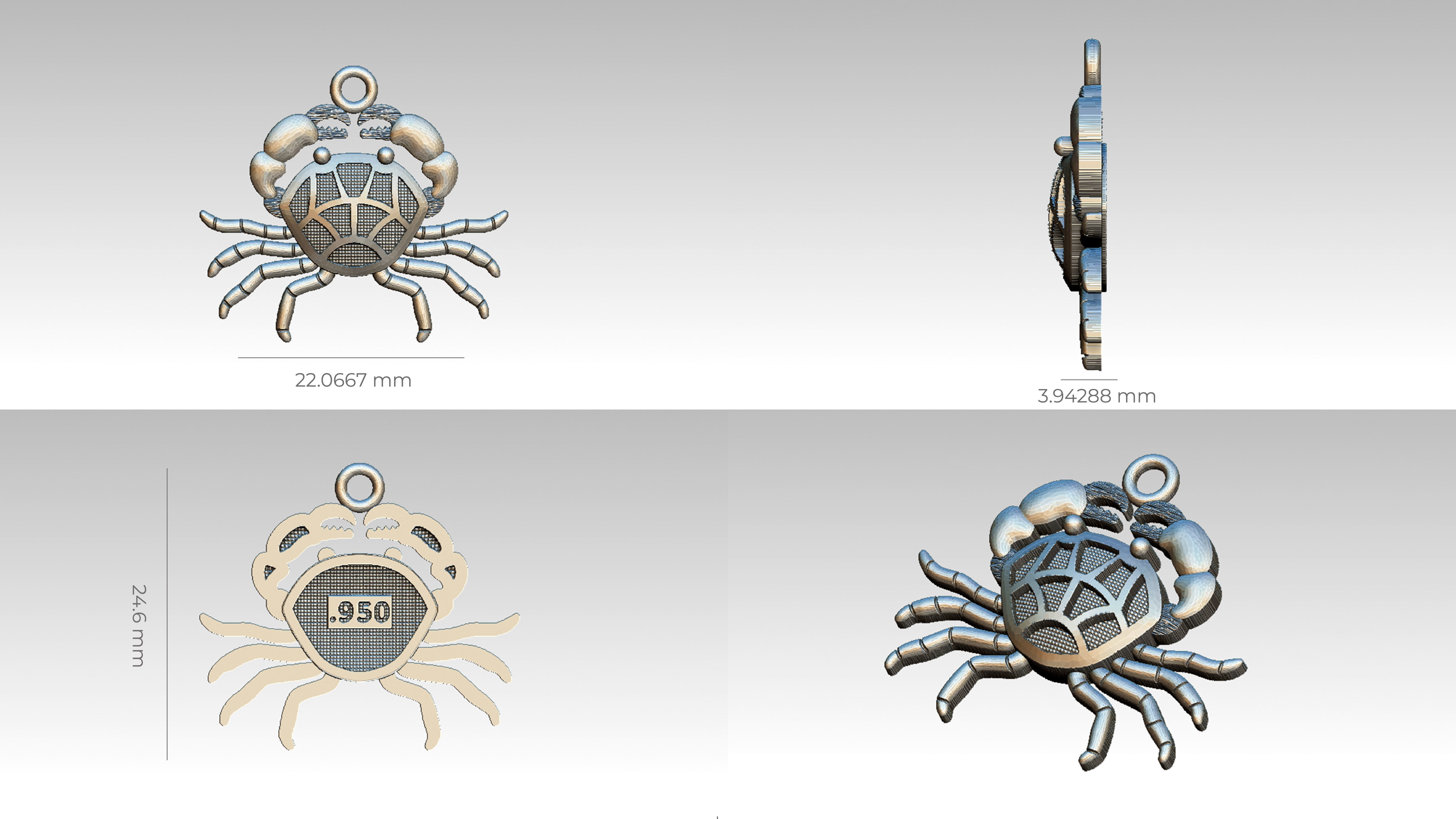 Cangrejo metal crab charm 3D print model_5