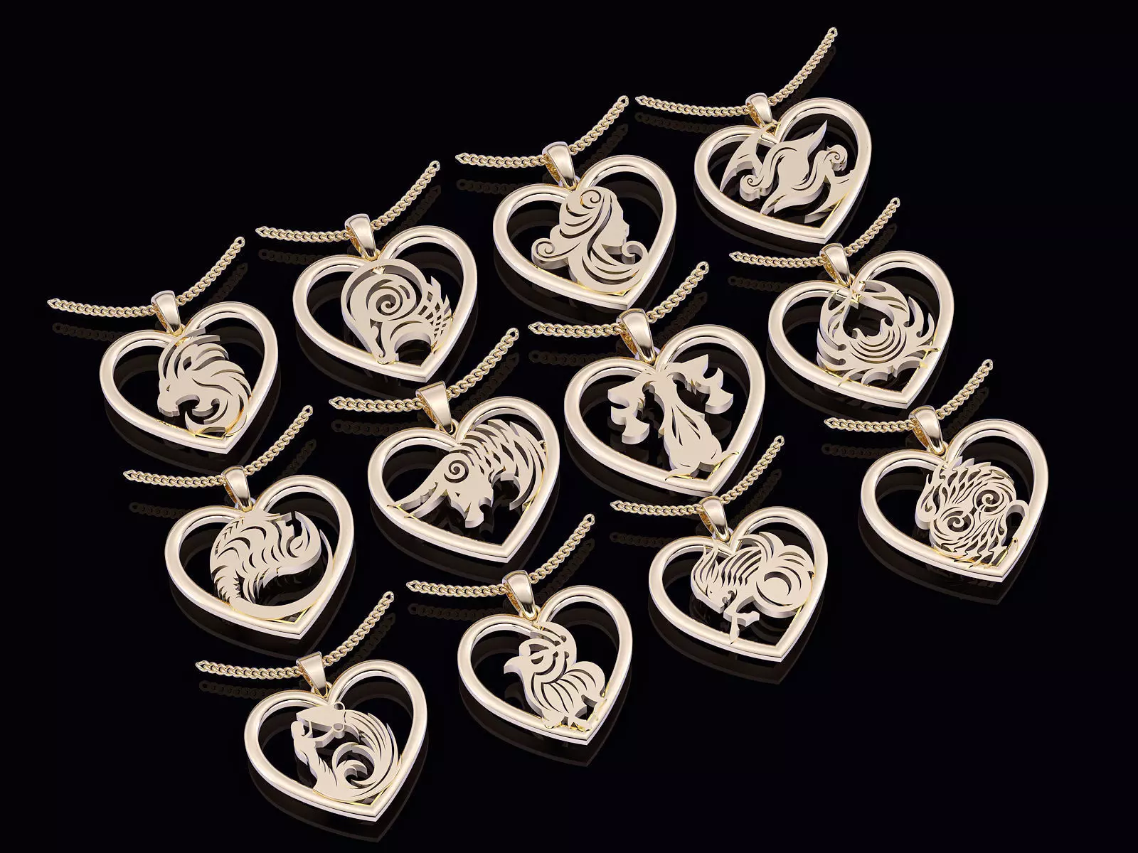 12 Zodiac symbol pendants silver printable jewelry 3D model 3D print model