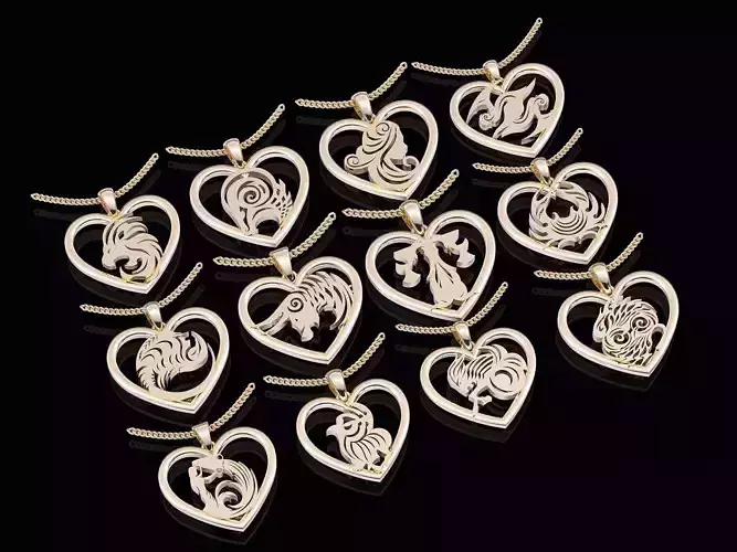 12 Zodiac symbol pendants  silver printable jewelry 3D model