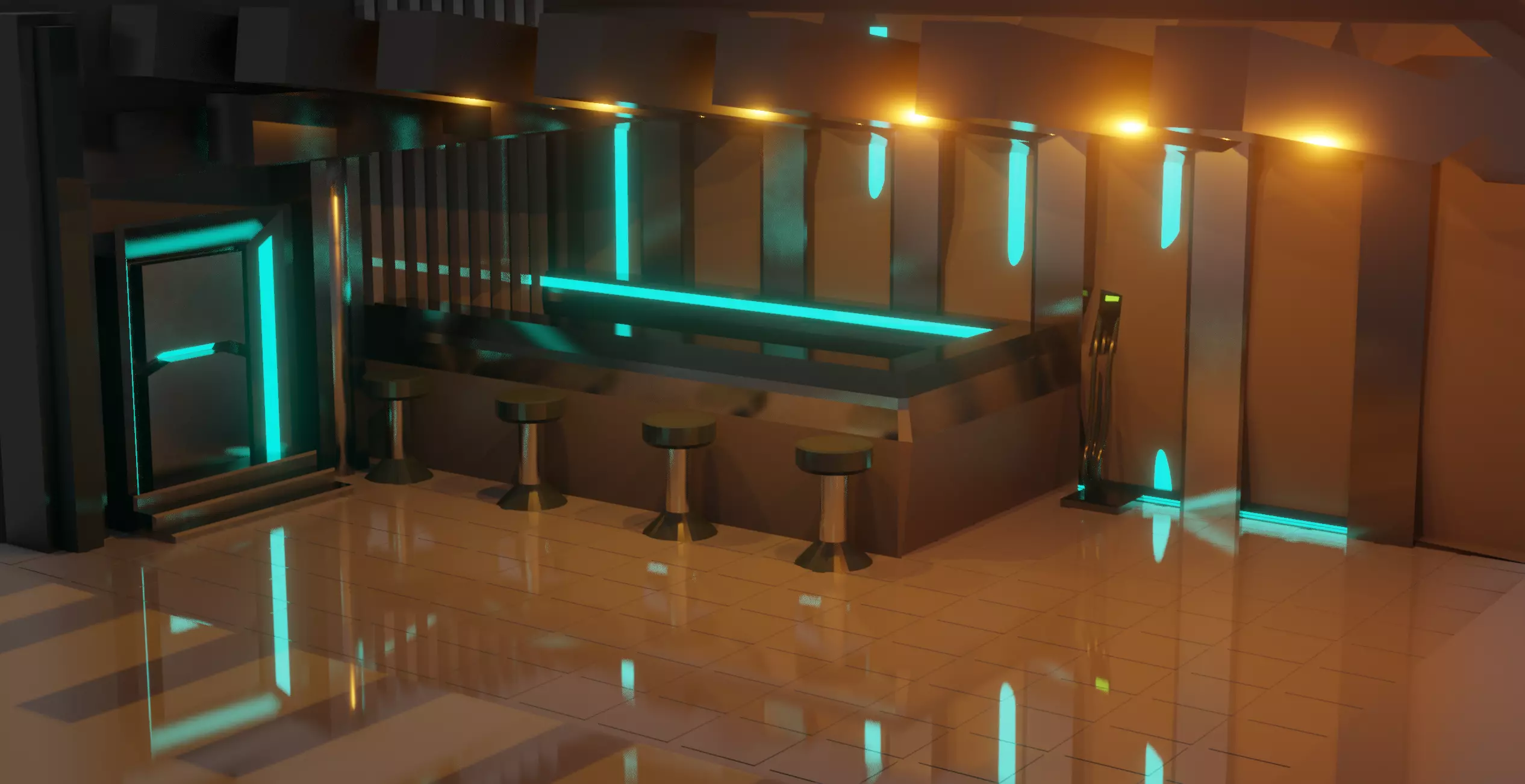 Space Ship Futuristic Bar Scene Kitchen Room Low-poly 3D model