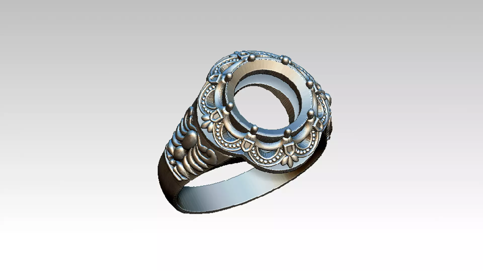 Corona silver ring with ornate design 3D print model_0