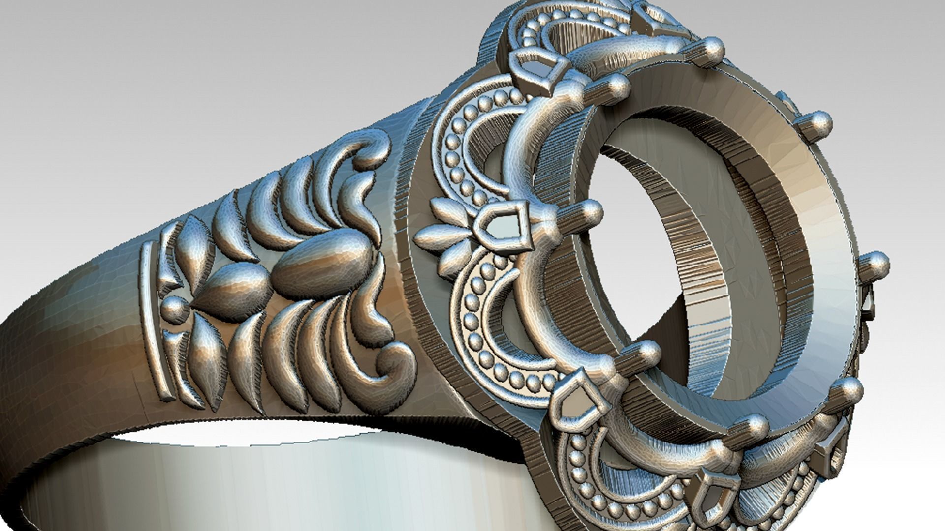 Corona silver ring with ornate design 3D print model_1