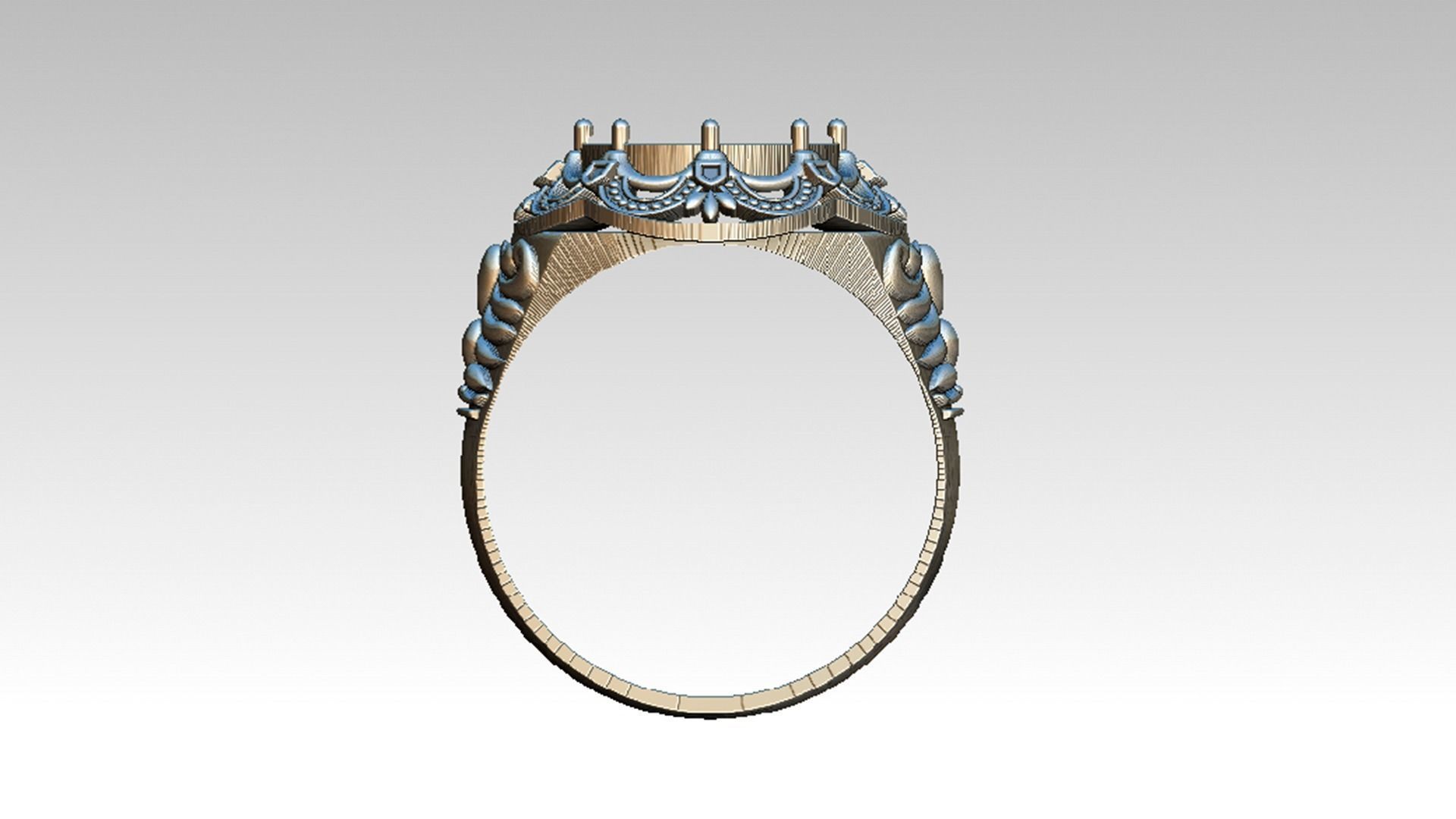 Corona silver ring with ornate design 3D print model_4