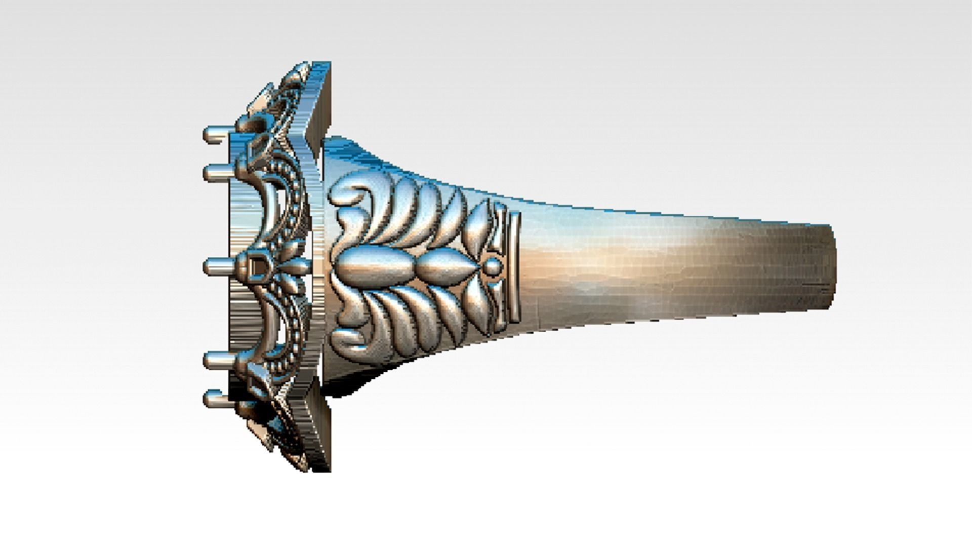 Corona silver ring with ornate design 3D print model_2