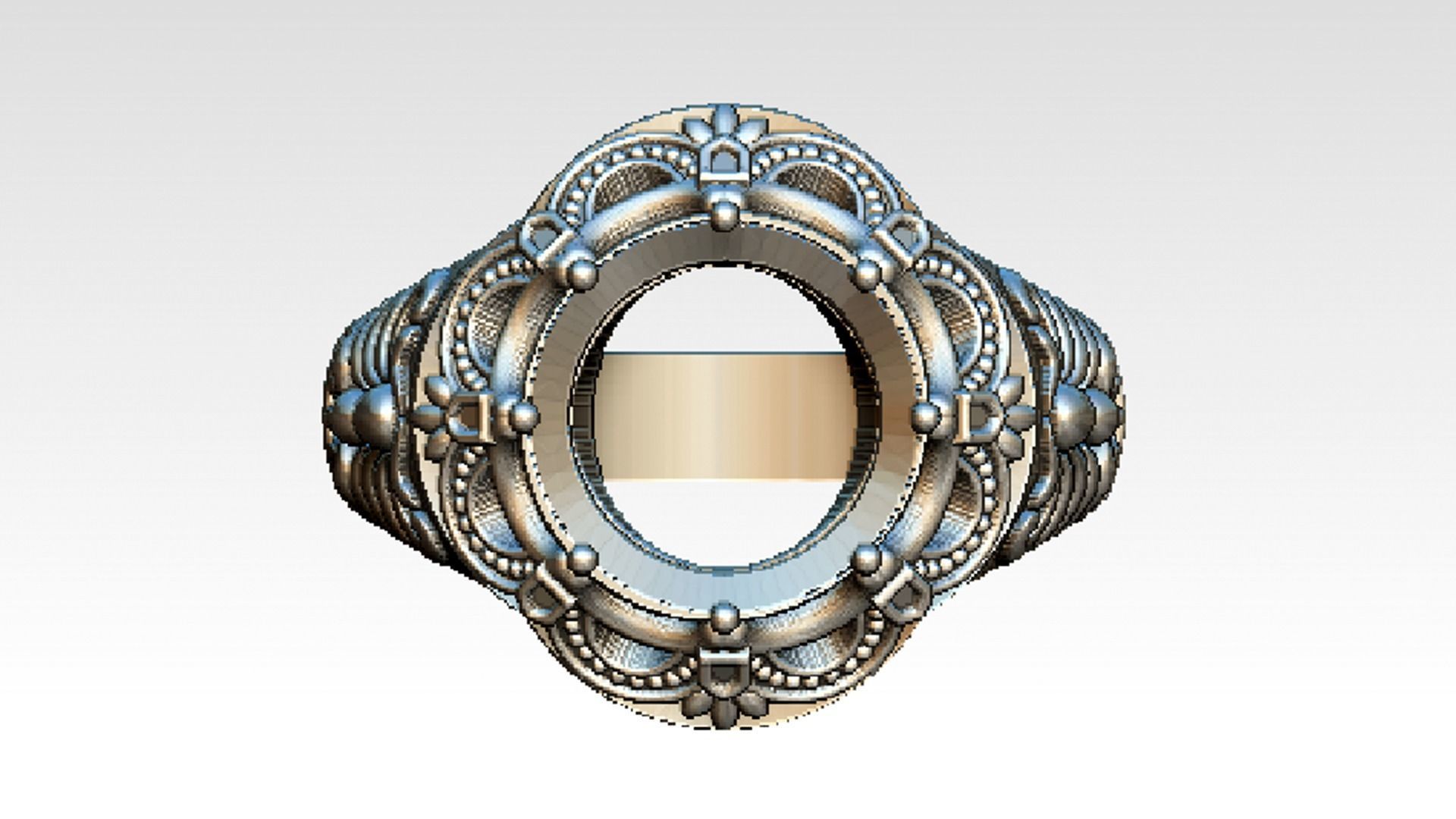 Corona silver ring with ornate design 3D print model_3