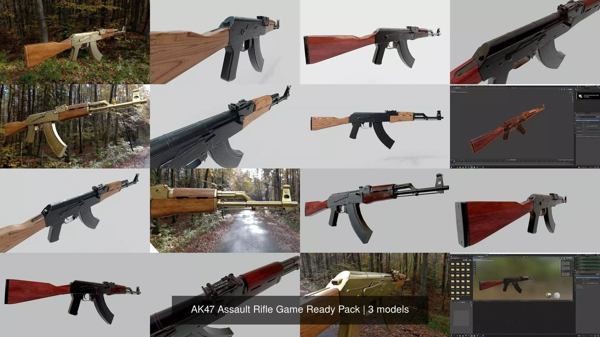 AK47 Assault Rifle Game Ready Pack 3D Model Collection_0