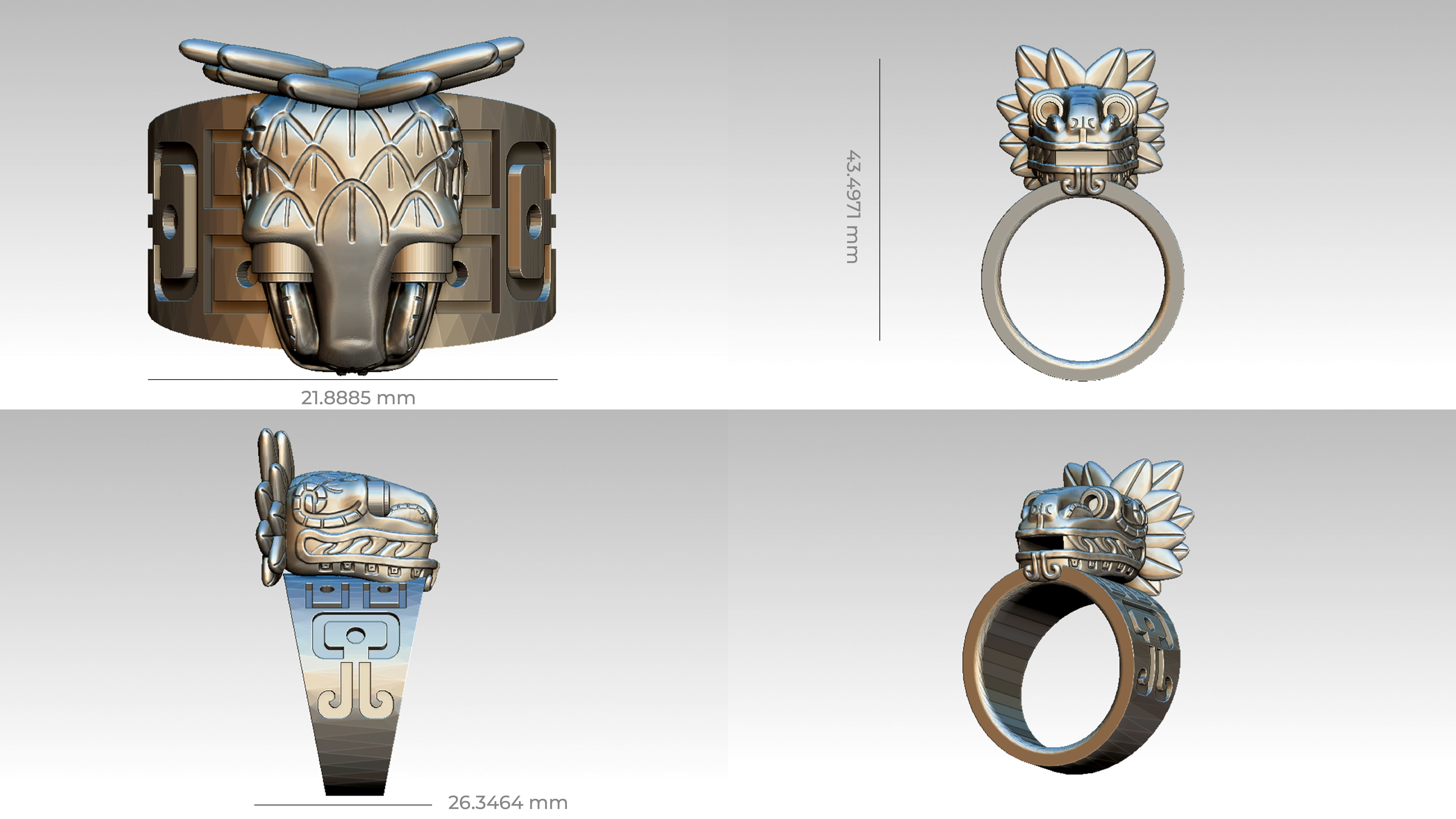 Quetzalcoatl ring with indian head 3D print model_5