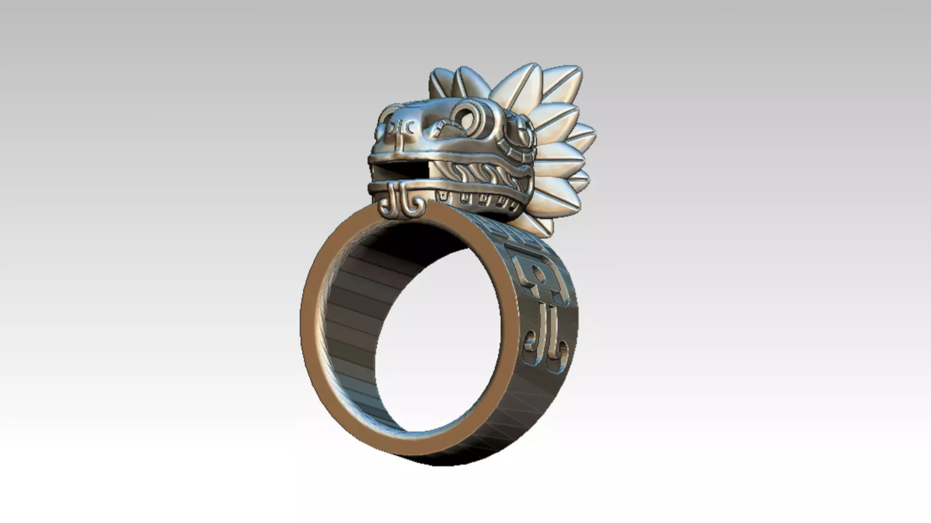 Quetzalcoatl ring with indian head 3D print model_0