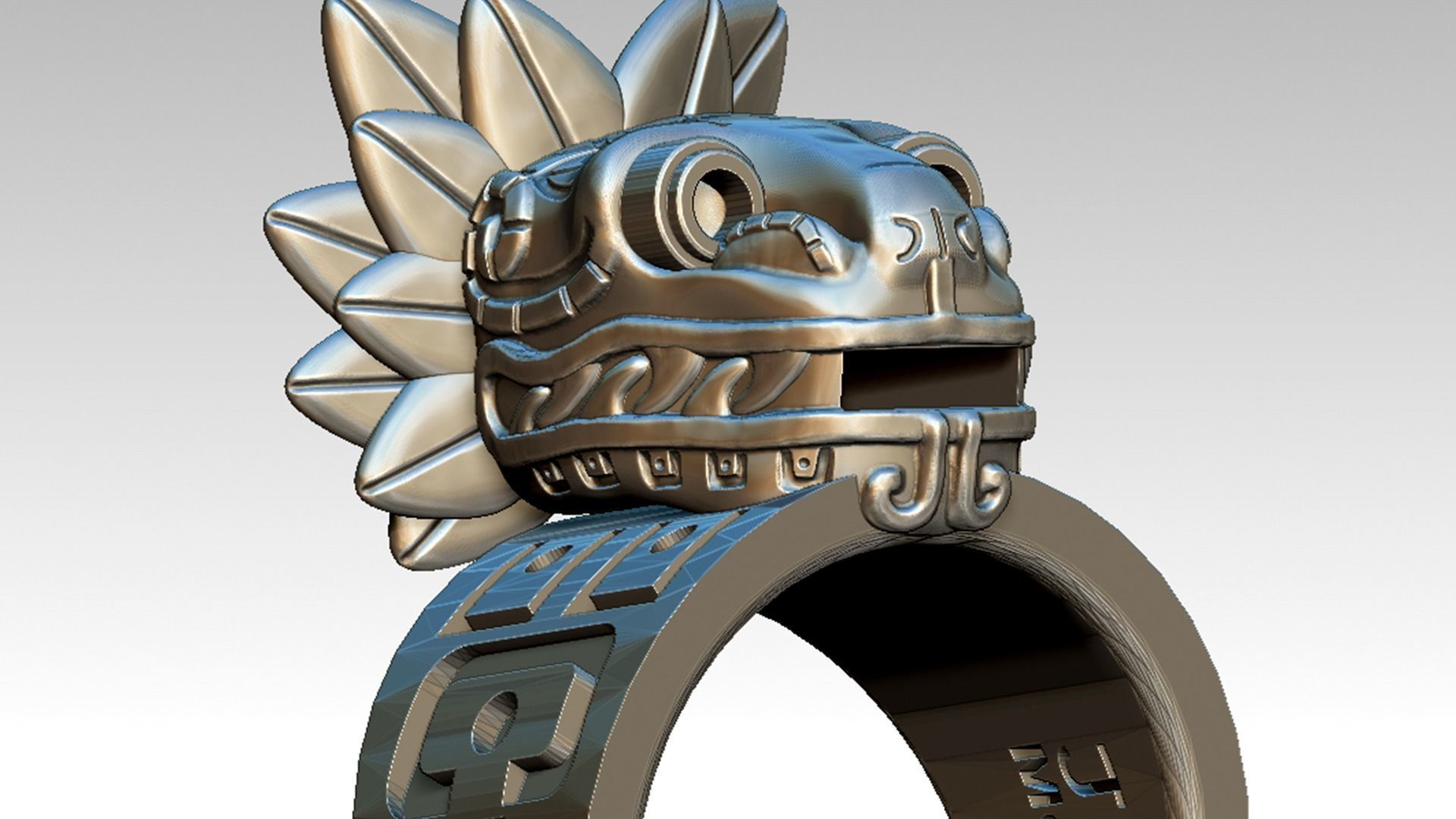 Quetzalcoatl ring with indian head 3D print model_1