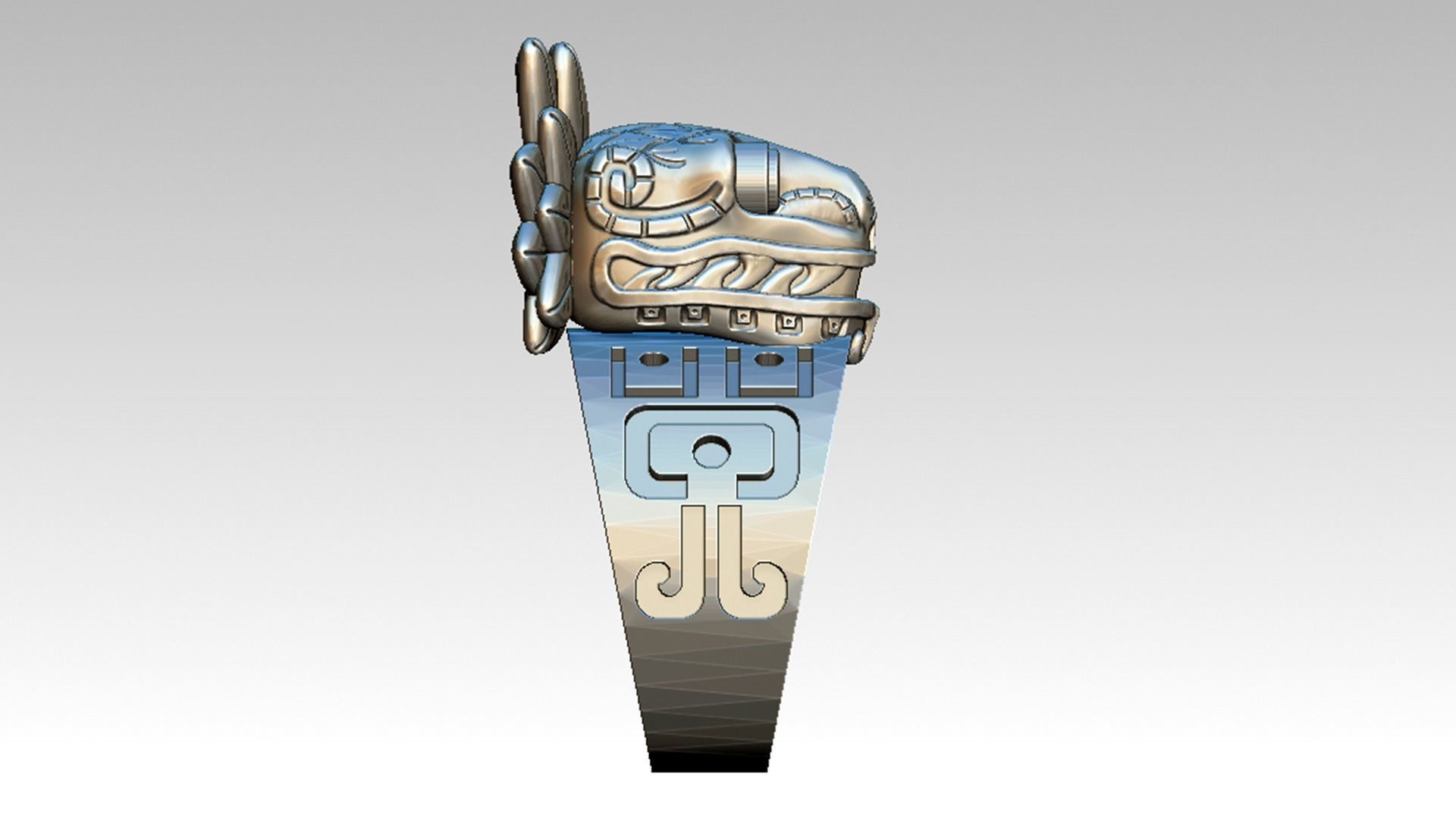 Quetzalcoatl ring with indian head 3D print model_2