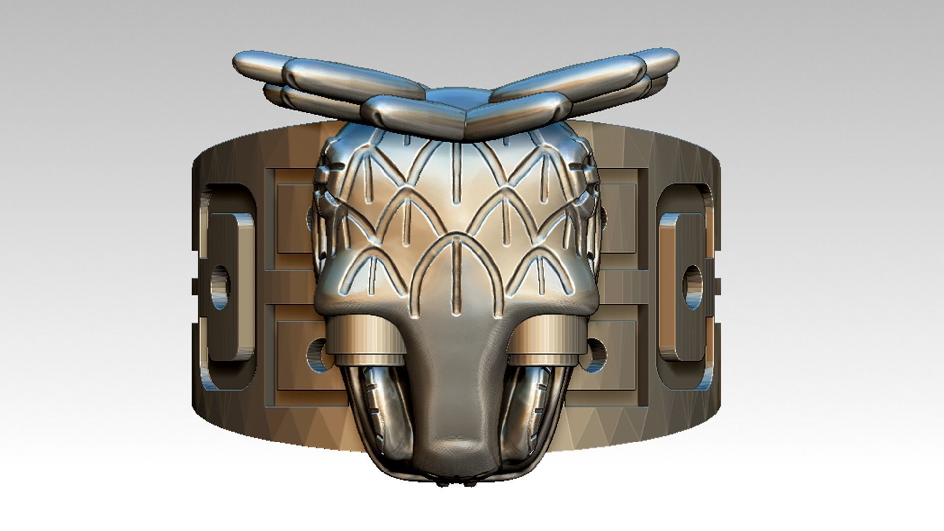 Quetzalcoatl ring with indian head 3D print model_4