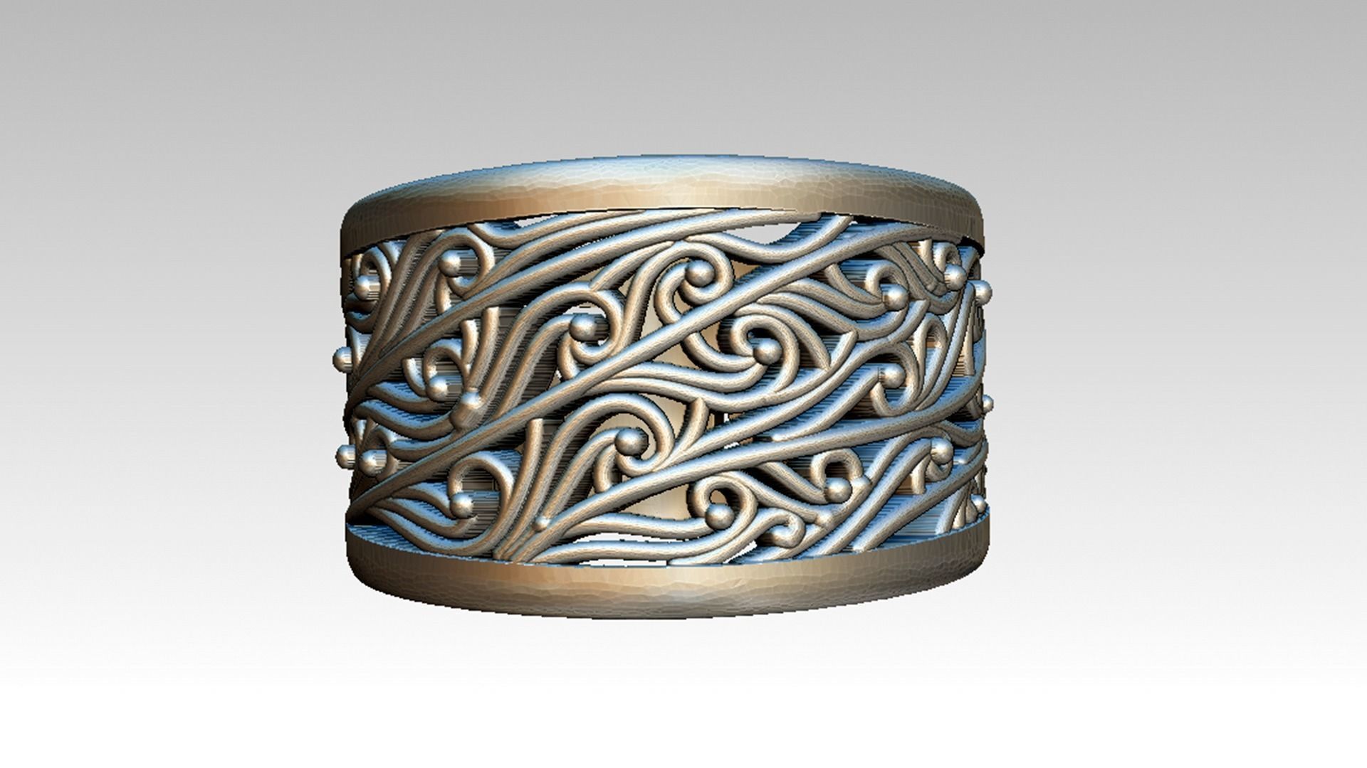 Chinos silver ring with intricate design 3D print model_1