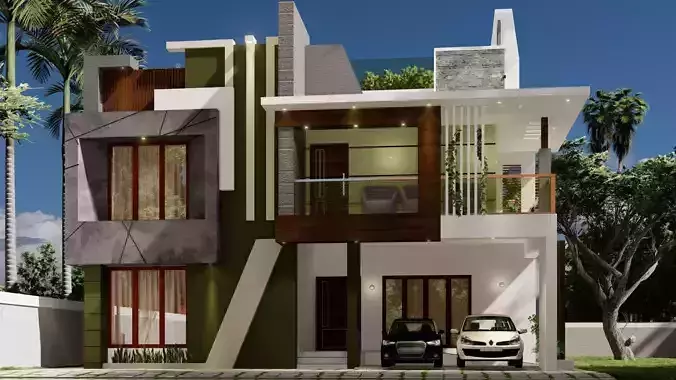 simple two story house 3D model 3D model