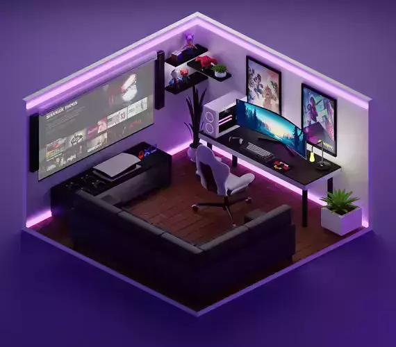Low Poly gaming room