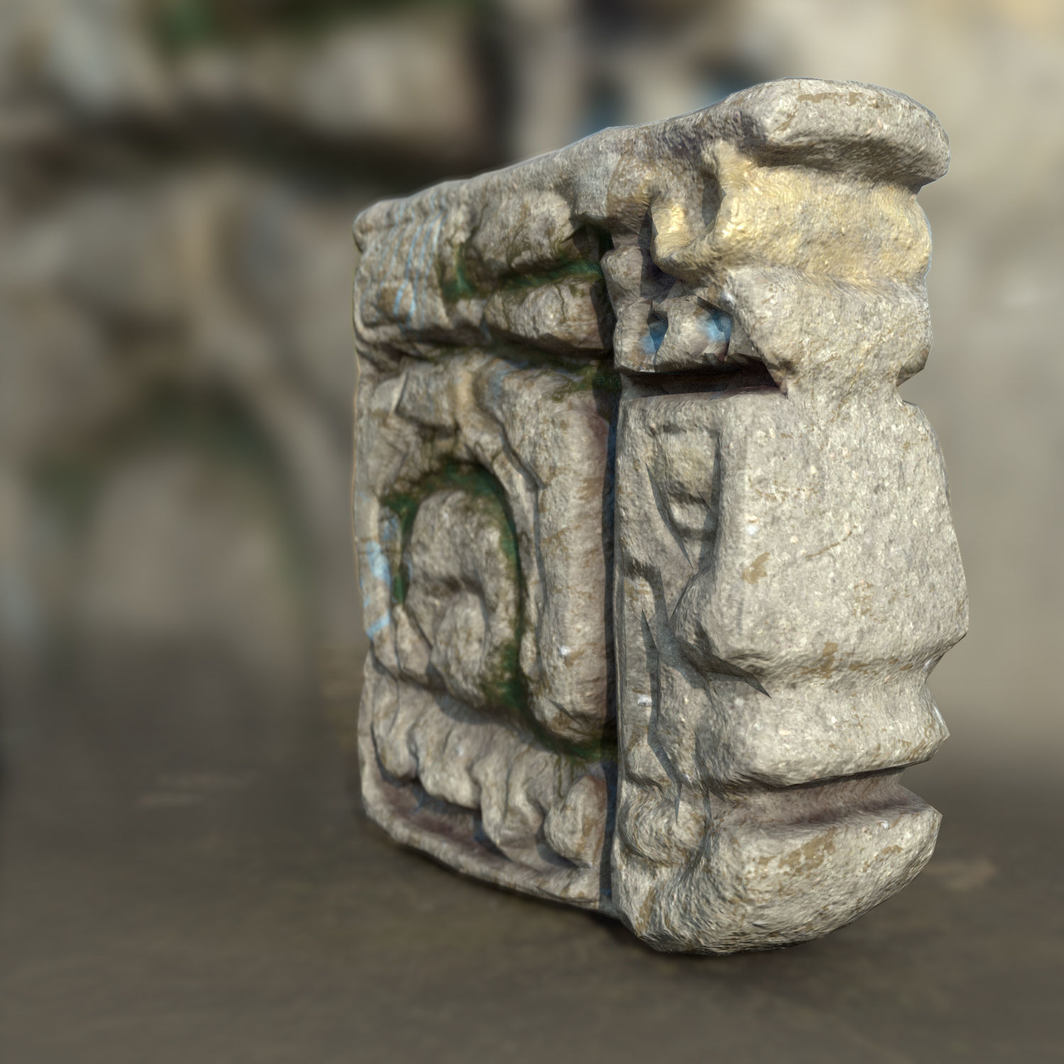 Mayan face ancient sculpture Low-poly 3D model_1