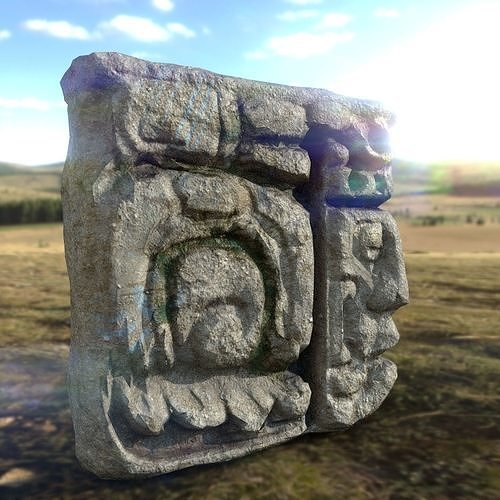 Mayan face ancient sculpture Low-poly 3D model