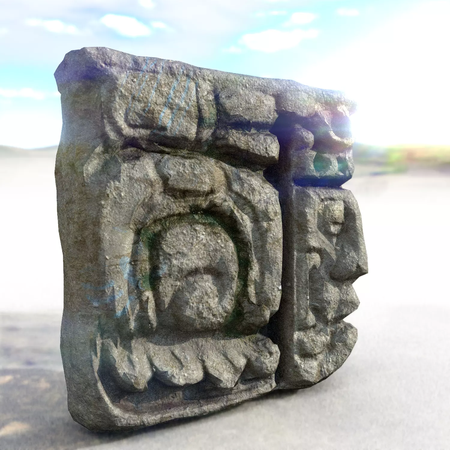 Mayan face ancient sculpture Low-poly 3D model_0
