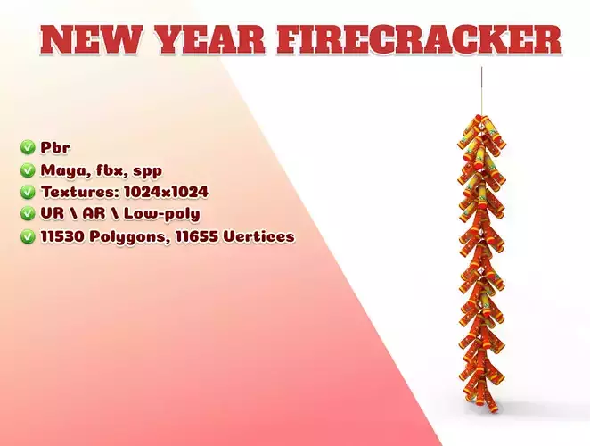 New Year Firecracker 3d Low-poly 3D model