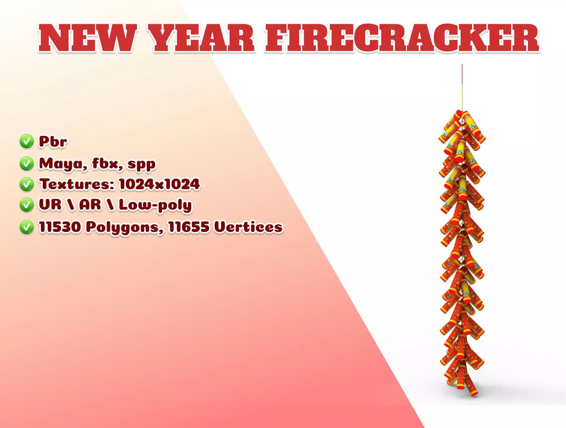 New Year Firecracker 3d Low-poly 3D model_0