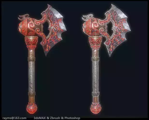 FireAxe 3D LowPoly Game Model Weapon Free low-poly 3D model