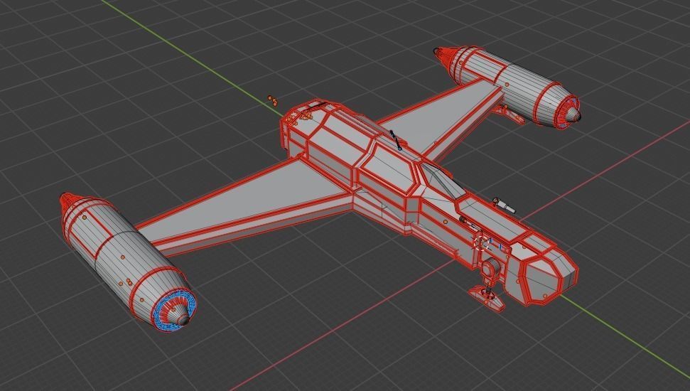 spaceship low poly with uv unwrapping 3D model_3