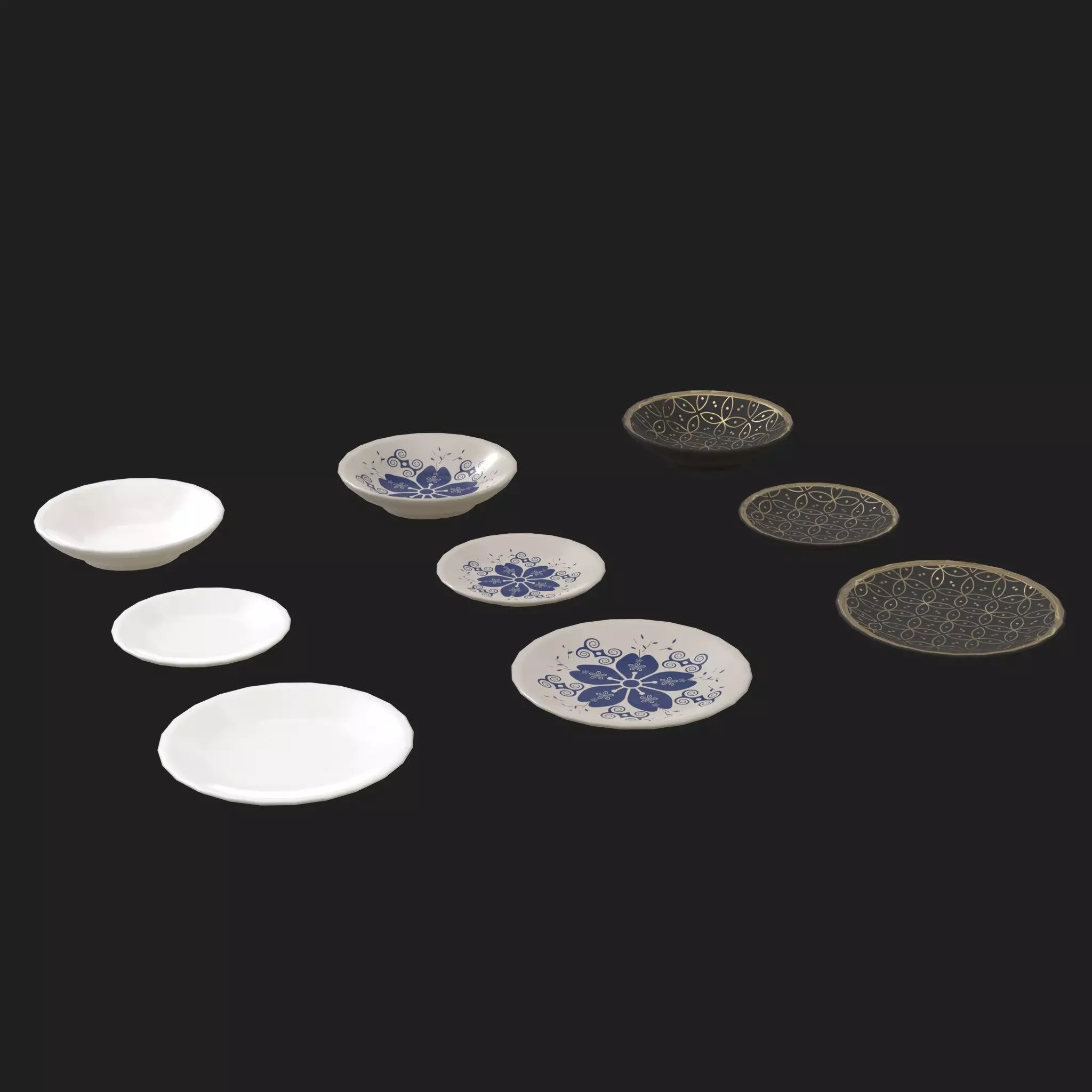 Dinner Plates 9 Piece Set Low-poly 3D model